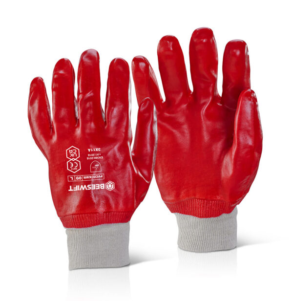 Beeswift Pvc Fully Coated Knitted Wrist Glove Red