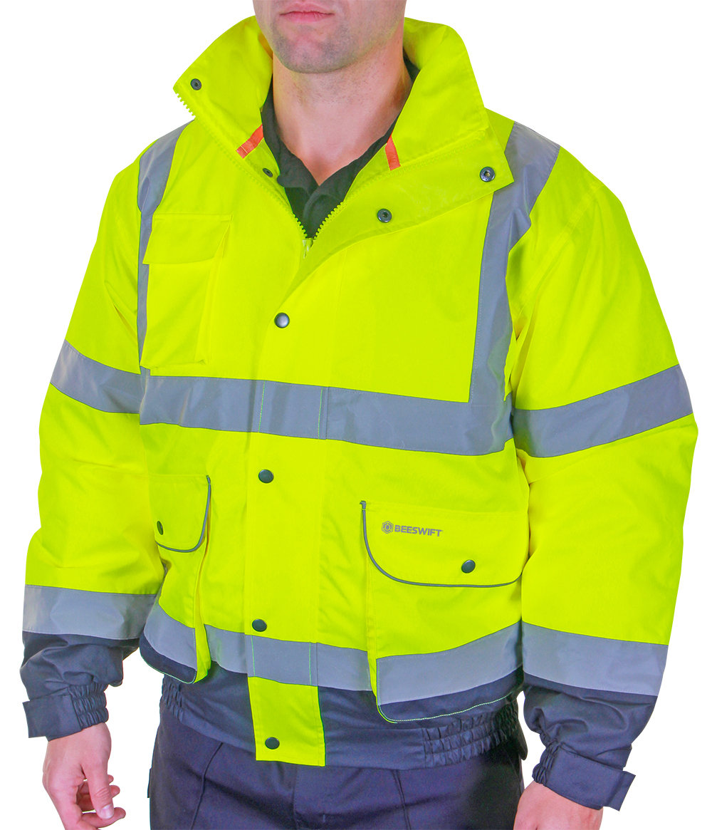 Beeswift Two-tone Hi-vis Constructor Bomber Jacket Saturn Yellow / Navy