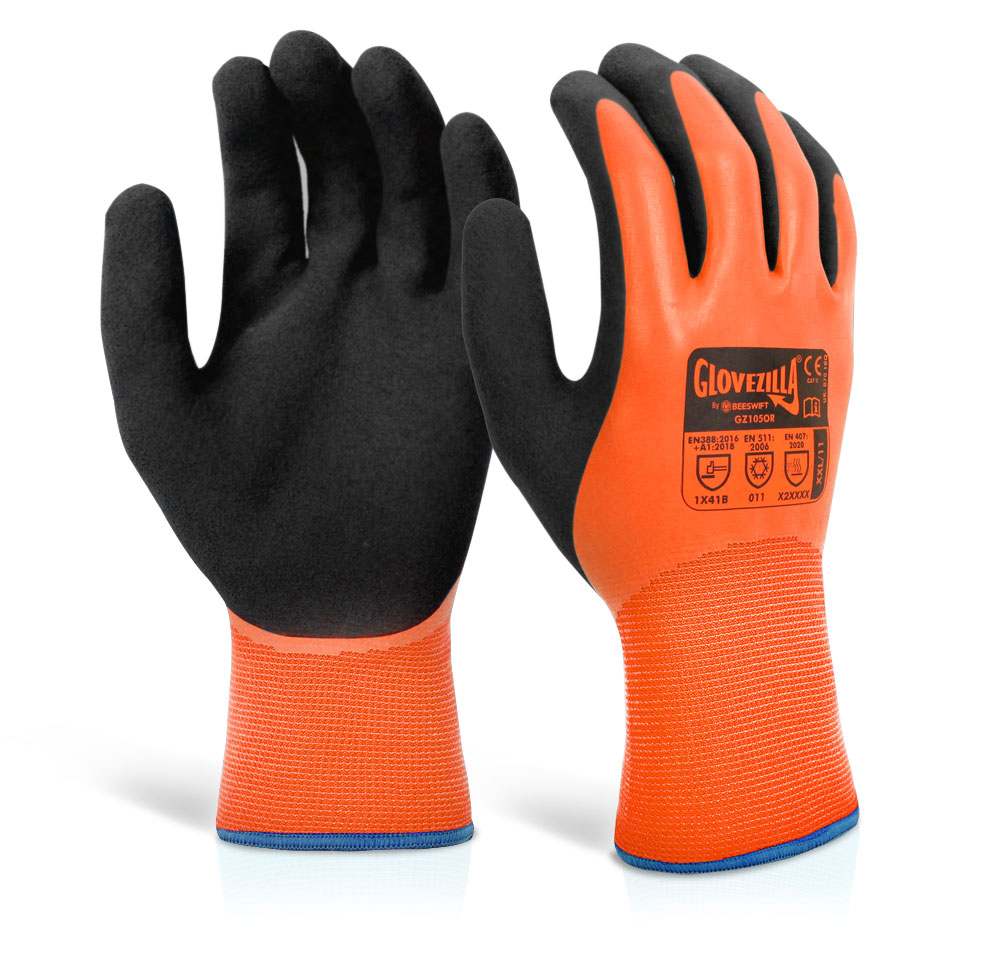Beeswift Glovezilla Latex Thermal Latex Gloves Orange