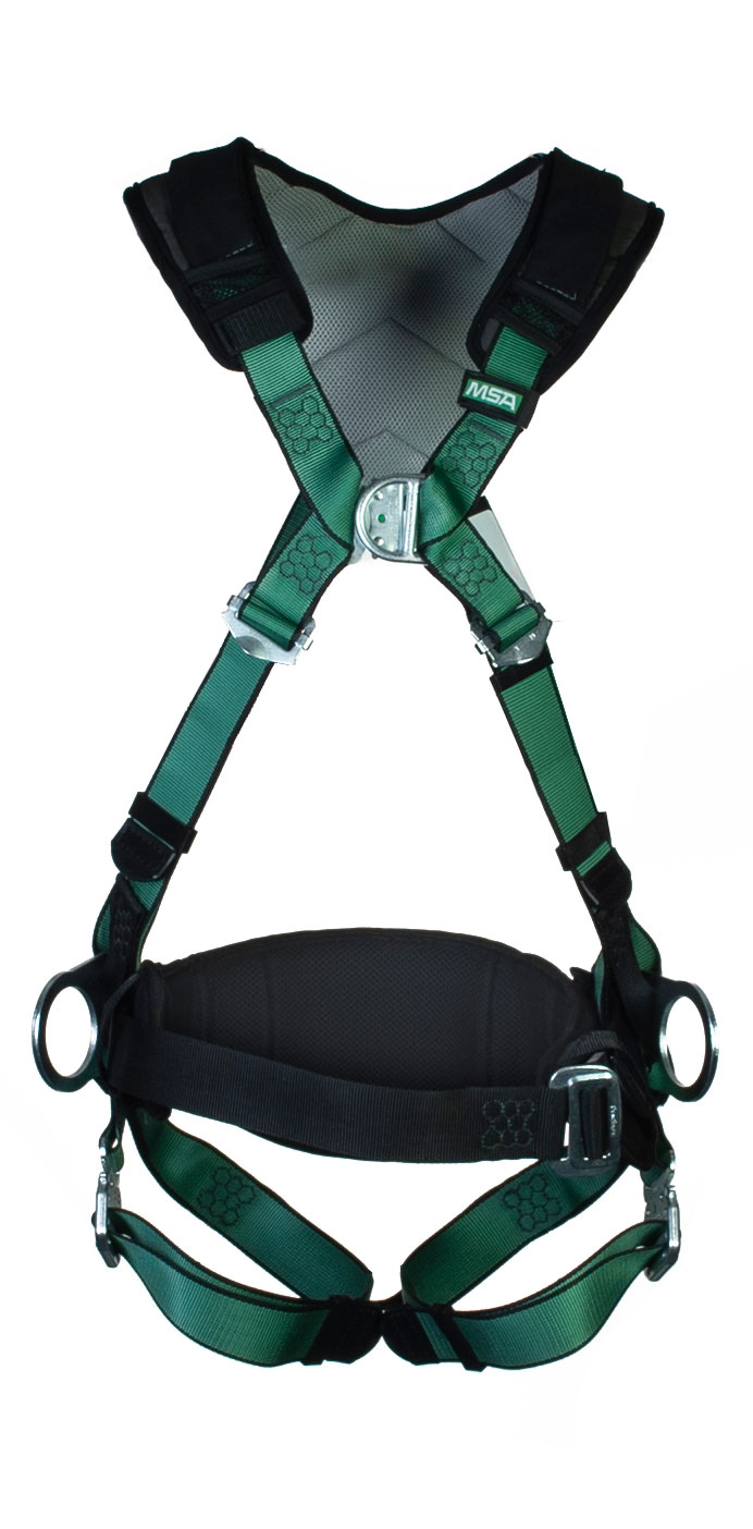 Msa Standard V-form Back/chest/hip D-ring Bayonet Harness W/w Belt Green